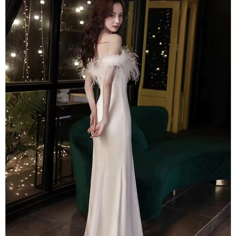 Saltriveroutfitters Luxury Feather Trim Off-Shoulder Dress for Women - Image 7