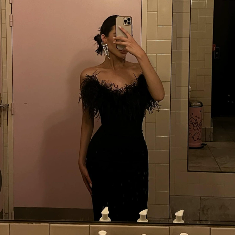 Saltriveroutfitters Luxury Off-Shoulder Feather Long Dress for Women - Image 6