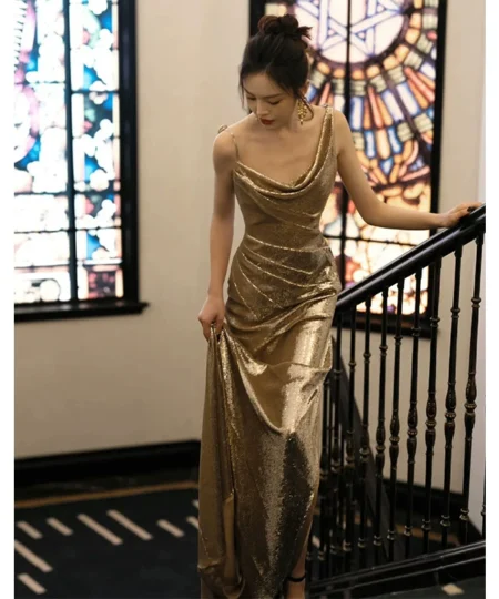 Saltriveroutfitters Elegant Metallic A-Line Evening Gown for Women