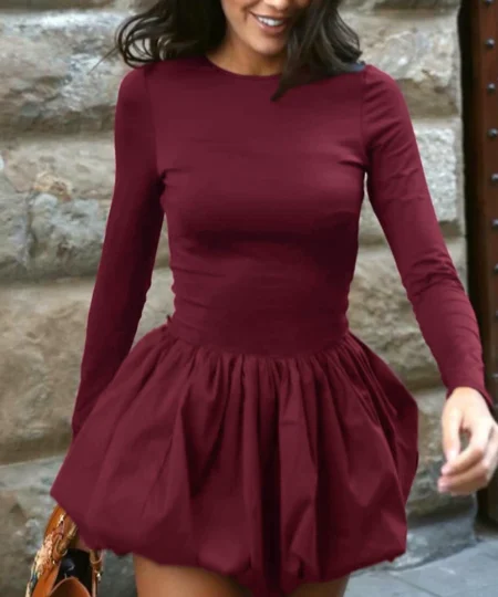 Alternative view of Tampabay-goods Chanel-Inspired Burgundy Long Sleeve Tutu Mini Dress
