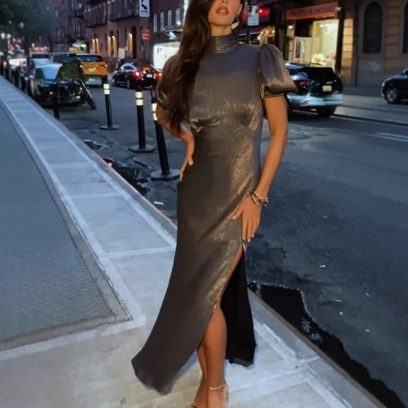 Saltriveroutfitters Women’s High-Waist Shimmer Long Dress – Short Sleeve, Backless Design - Image 3