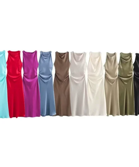 Saltriveroutfitters Women’s Cowl-Neck Satin Slip Dress – Soft Polyester, Multiple Colors Available