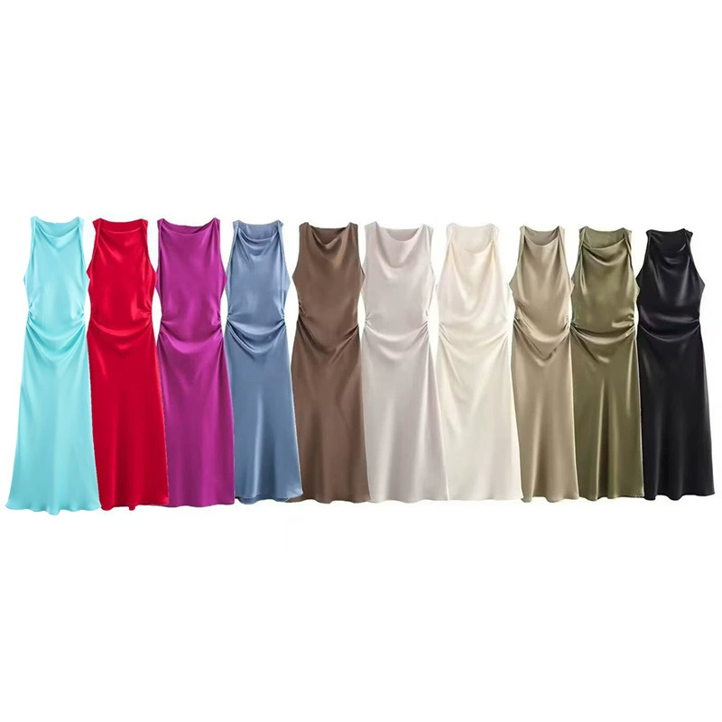 Saltriveroutfitters Women’s Cowl-Neck Satin Slip Dress – Soft Polyester, Multiple Colors Available